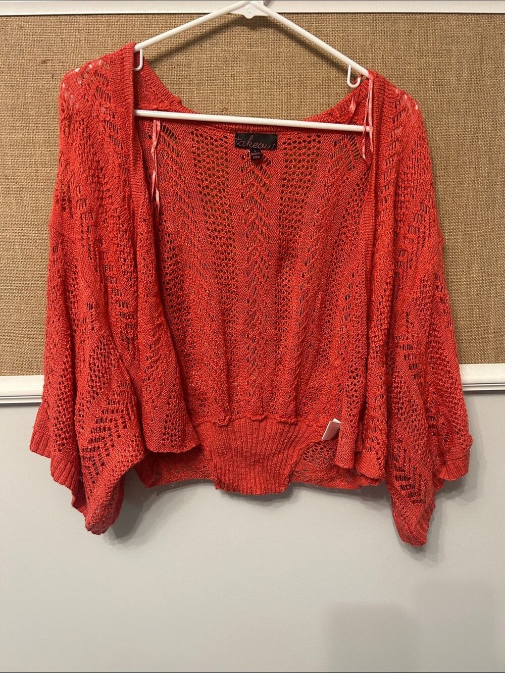 Takeout Coral Open-Weave Crochet Shrug